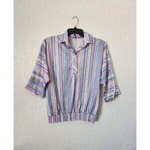 Vintage Usra Womens Blouse Top Multicolor Smocked Waist Sleeve '80s No Size 12